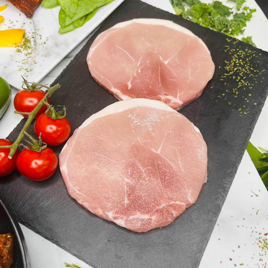 Two Prime gammon steaks, tomatoes and spices