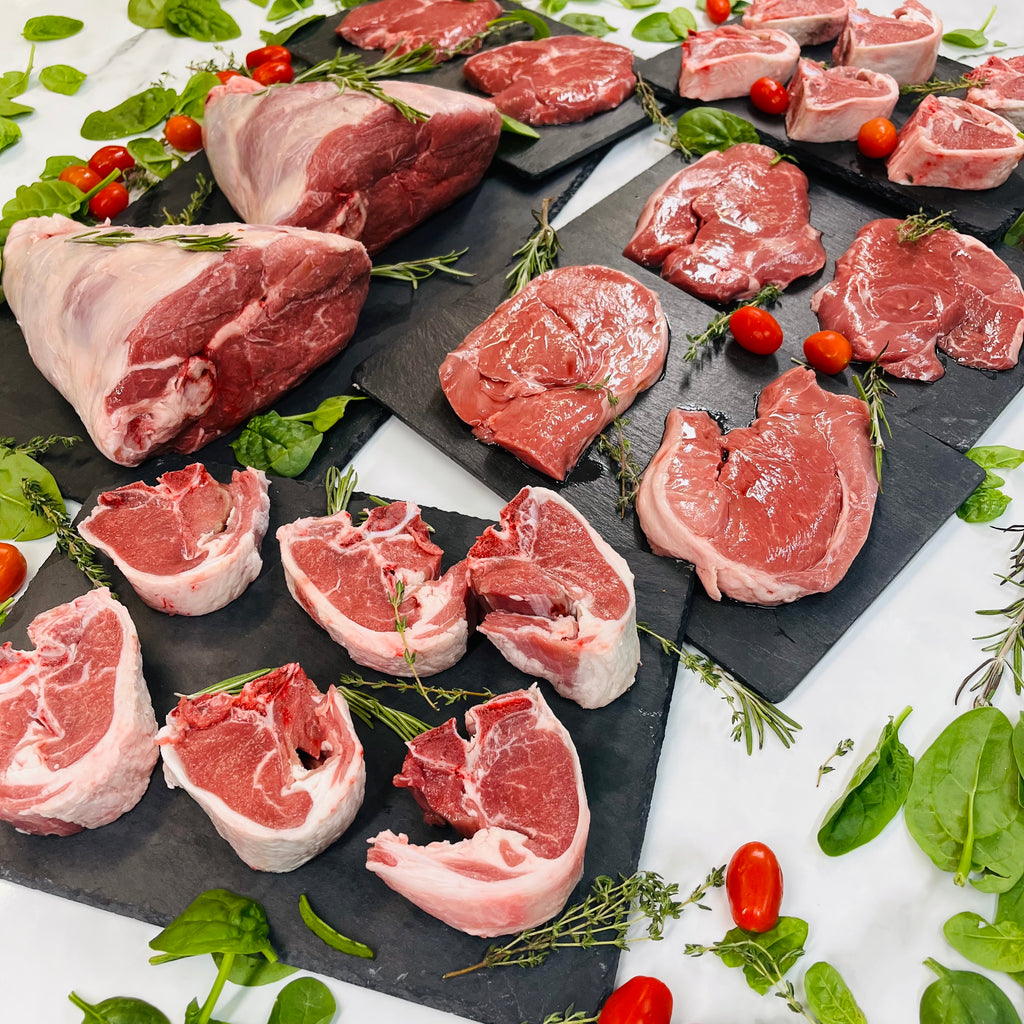 Lamb meats variety on plates