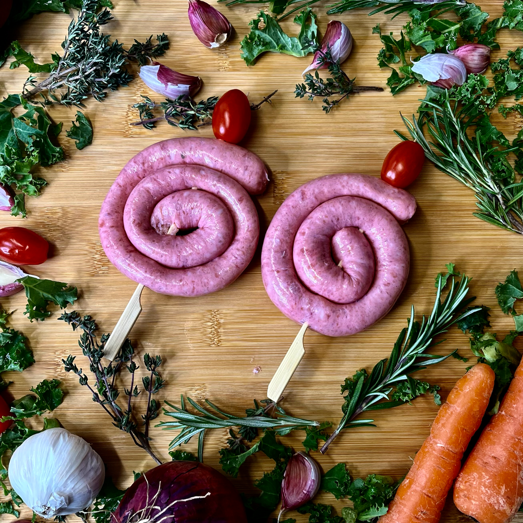 Cumberland sausage rings, spices and vegetables