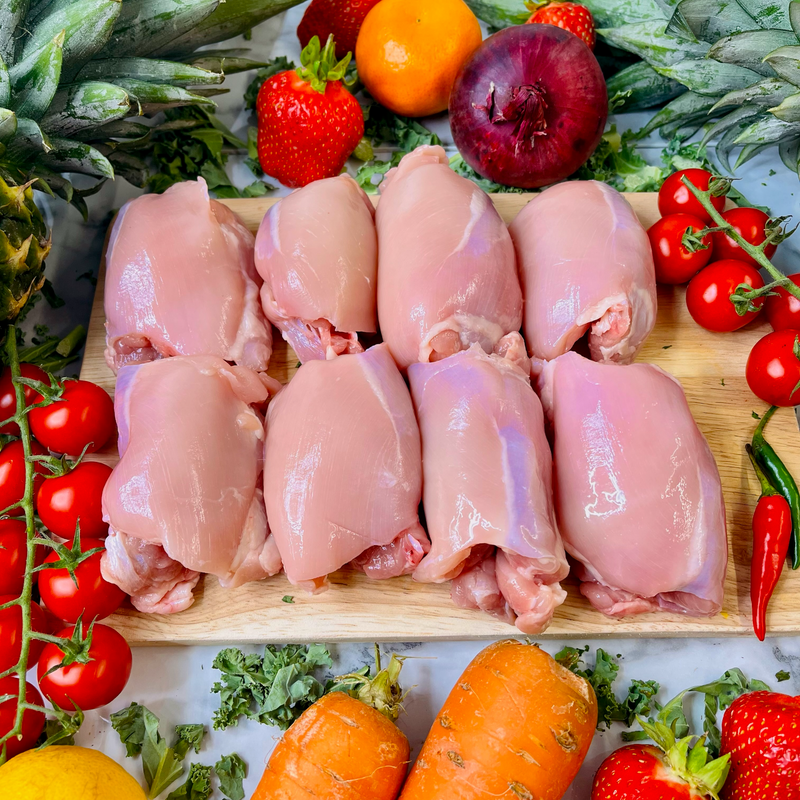 Eight fresh boneless chicken thigh fillets
